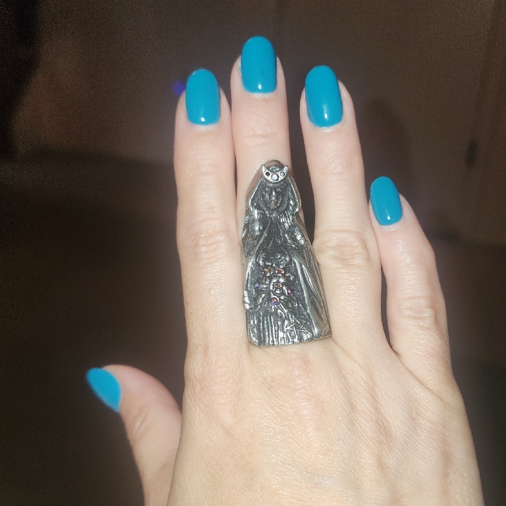 Silver-tone Goddess Statement Ring in Silver